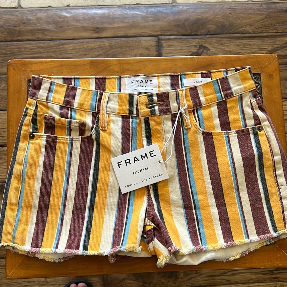 Frame Le Cutoff Denim Shorts Painterly Strip 24